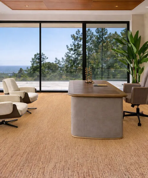 Woodflow - 1/2&Quot; (12Mm) - Cork Floating (Fwof12) Home Office Featuring Woodflow Cork Flooring With A Quiet, Comfortable, And Modern Workspace Design