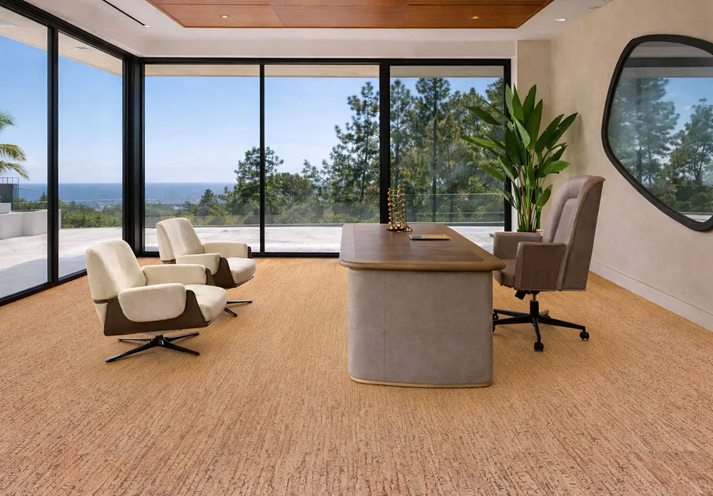 Woodflow - 1/2&Quot; (12Mm) - Cork Floating (Fwof12) Home Office Featuring Woodflow Cork Flooring With A Quiet, Comfortable, And Modern Workspace Design