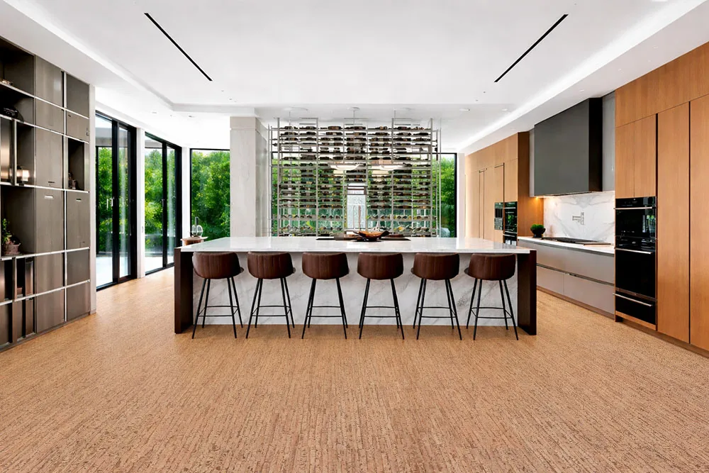Woodflow - 1/2&Quot; (12Mm) - Cork Floating (Fwof12) Modern Kitchen With Woodflow Cork Flooring, Combining Natural Warmth And Durable Performance
